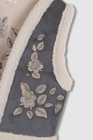 Gilet réversible sans manches - Gris foncé et beige