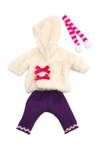 Cardigan con cappuccio e pantaloni per bambola - Bianco - Da 3 anni