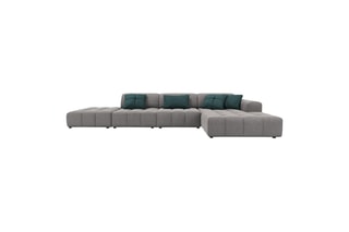 Canapé d'angle droit Luc - Gris clair - 5 places - Toucher velours