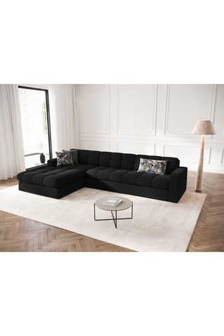 Canapé d'angle gauche Yohan - Noir - 4 places - En tissu velours