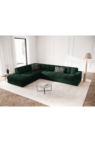 Canapé d'angle gauche Yohan - Vert foncé - 5 places - En tissu velours