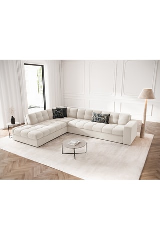Canapé d'angle gauche Yohan - Beige - 5 places - En tissu structuré