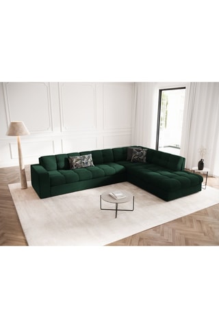 Canapé d'angle droit Yohan - Vert foncé - 5 places - En tissu velours