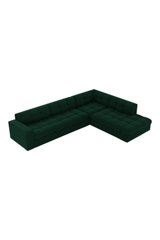 Canapé d'angle droit Yohan - Vert foncé - 5 places - En tissu velours
