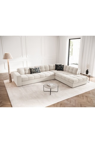 Canapé d'angle droit Yohan - Beige - 5 places - En tissu structuré
