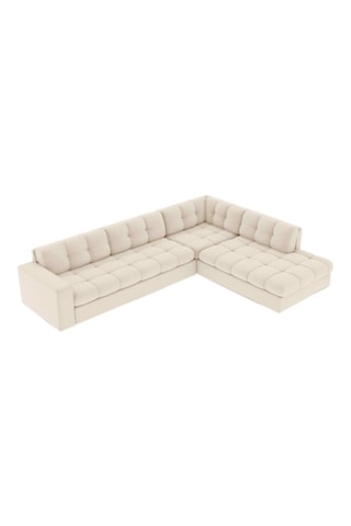 Canapé d'angle droit Yohan - Beige - 5 places - En tissu structuré