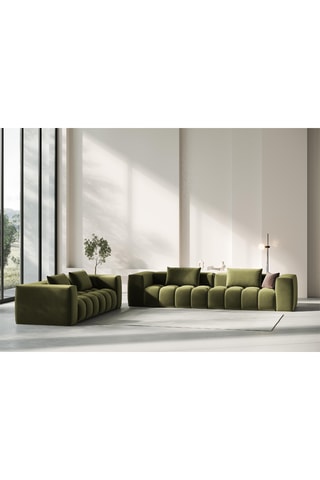 Canapé Lorella - Vert olive - 4 places - Toucher velours