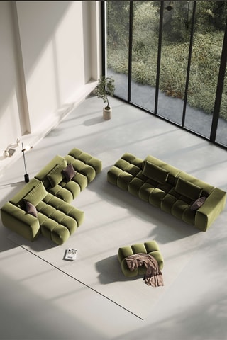 Canapé d'angle gauche Lorella - Vert olive - 4 places - Toucher velours