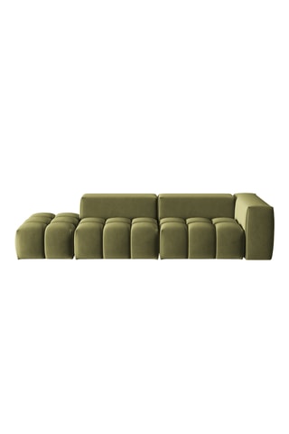 Canapé d'angle gauche Lorella - Vert olive - 4 places - Toucher velours