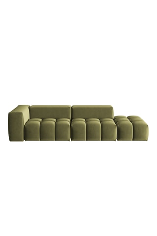 Canapé d'angle droit Lorella - Vert olive - 4 places - Toucher velours