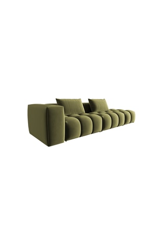 Canapé d'angle droit Lorella - Vert olive - 4 places - Toucher velours