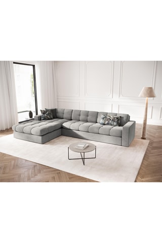 Canapé d'angle gauche Yohan - Gris - 4 places - Toucher velours