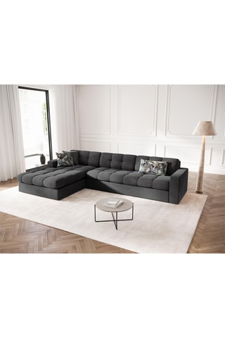 Canapé d'angle gauche Yohan - Gris foncé - 4 places - Toucher velours