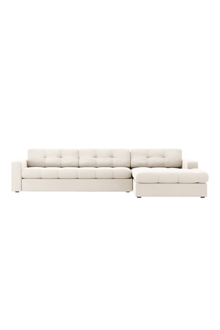 Canapé d'angle droit Yohan - Beige - 4 places - Toucher velours