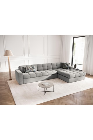 Canapé d'angle droit Yohan - Gris - 4 places - Toucher velours