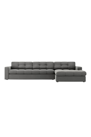 Canapé d'angle droit Yohan - Gris - 4 places - Toucher velours