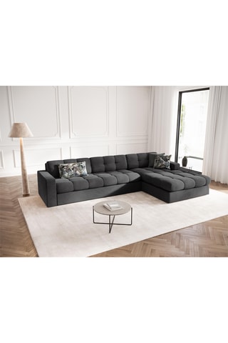 Canapé d'angle droit Yohan - Gris foncé - 4 places - Toucher velours