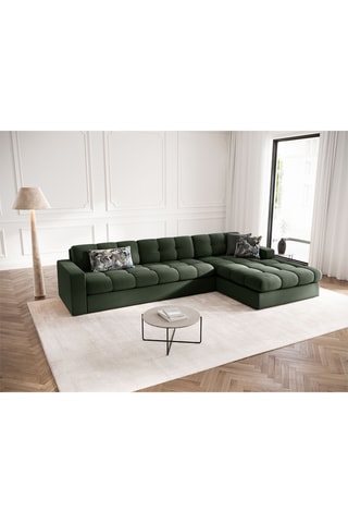 Canapé d'angle droit Yohan - Vert foncé - 4 places - En tissu structuré