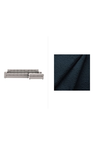 Canapé d'angle droit Yohan - Bleu foncé - 4 places - En tissu bouclé