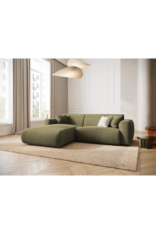 Canapé d'angle gauche Théo - Vert olive - 4 places - Toucher velours