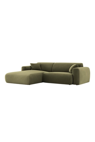 Canapé d'angle gauche Théo - Vert olive - 4 places - Toucher velours