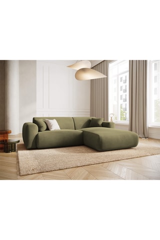 Canapé d'angle droit Théo - Vert olive - 4 places - Toucher velours