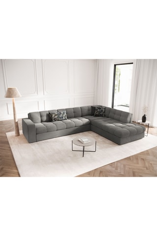 Canapé d'angle droit Yohan - Gris - 5 places - Toucher velours
