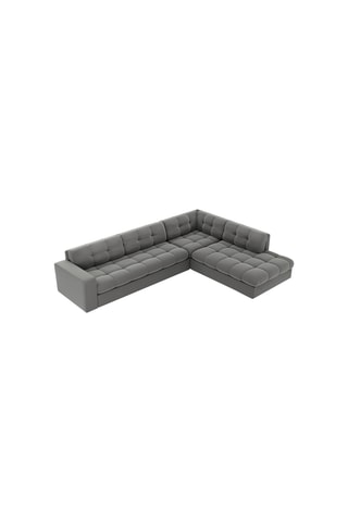 Canapé d'angle droit Yohan - Gris - 5 places - Toucher velours