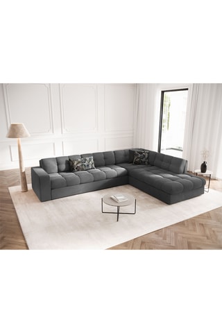 Canapé d'angle droit Yohan - Gris foncé - 5 places - Toucher velours