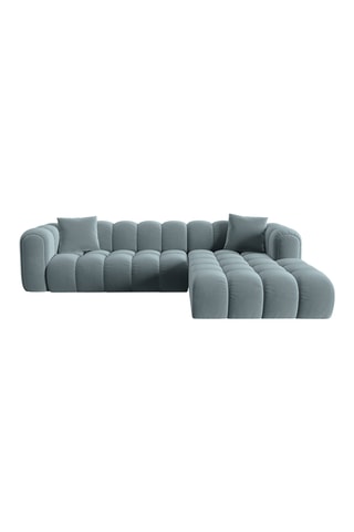 Canapé d'angle droit Arden - Bleu gris - 4 places - Toucher velours