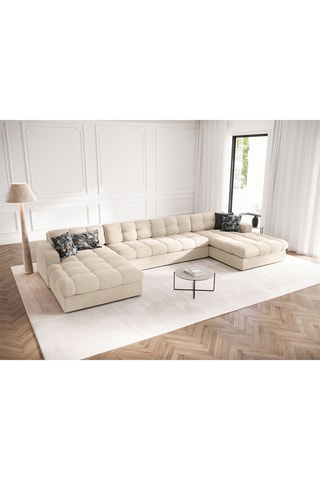 Canapé d'angle panoramique réversible Yohan - Beige - 5 places - Toucher velours