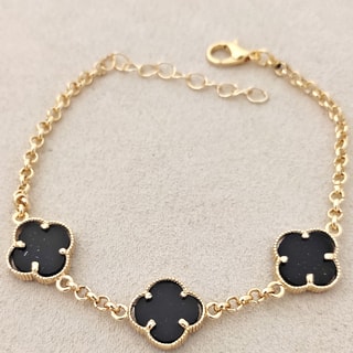 Bracciale quadrifoglio - Ottone placcato oro e pietre di madreperla - Nero