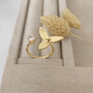 Anello regolabile - Ottone placcato oro e zircone