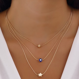 Collana - Ottone placcato - Perle occhio protettore e stella 