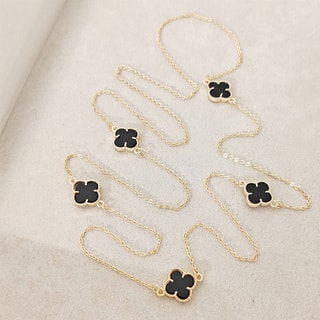 Collana quadrifogli - Ottone placcato oro e madreperla - Nero