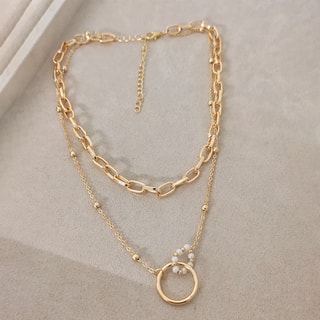 Collana a due catene - Ottone placcato oro e perle
