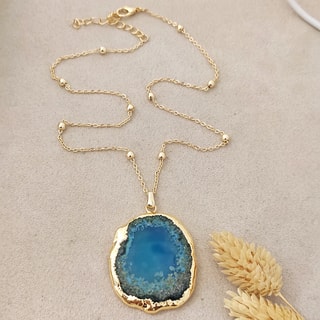 Collana - Ottone dorato e agata - Blu