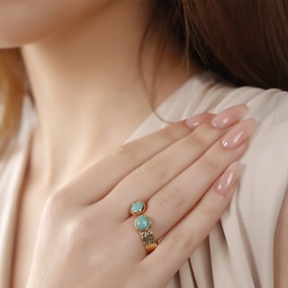 Anello regolabile - Ottone placcato oro e agata