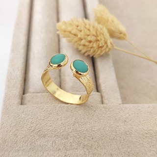 Anello regolabile - Ottone placcato oro e agata