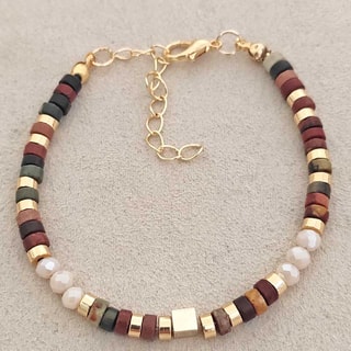Bracciale - Ottone placcato oro e perle - Marrone