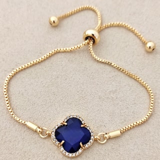 Bracciale quadrifoglio - Ottone placcato oro, pietre di occhio di gatto e zircone - Nero
