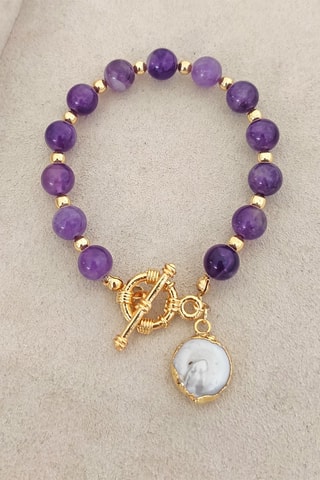 Bracciale laminato oro fino - Ametista e perla coltivata