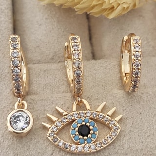 Trio orecchini pendenti - Ottone placcato oro e zircone
