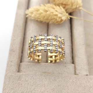 Anello laminato oro fino - Zirconi