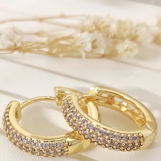 Orecchini - Mini orecchini a cerchio - Ottone placcato oro e zircone