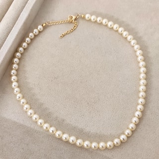Collana - Ottone placcato oro e perle - Bianco	