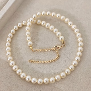 Collana - Ottone placcato oro e perle - Bianco	