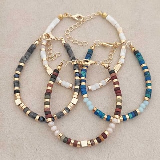Bracciale - Ottone placcato oro e perle - Turchese