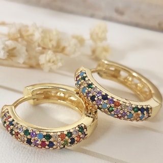 Orecchini - Mini orecchini a cerchio - Multicolore - Ottone placcato oro e zircone 