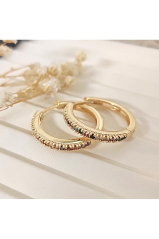Orecchini a cerchio laminato oro fino - Zirconi